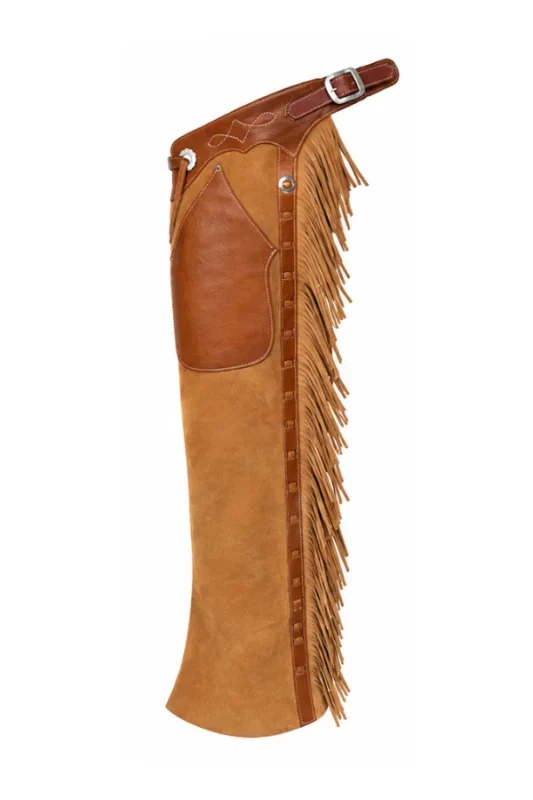 Classic Tan Suede Fringe Shotgun Chaps