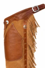 Classic Tan Suede Fringe Shotgun Chaps Pocket View