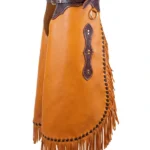 Copper Mesa Leather Chink Chaps with Basketweave Yoke and Long Fringe