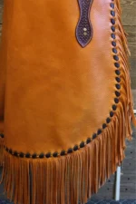Copper Mesa Leather Chink Chaps with Basketweave Yoke and Long Fringe View