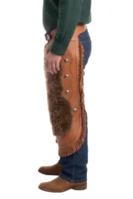 Copper Mesa Woolies Chinks with Embossed Leather and Fringe Side View