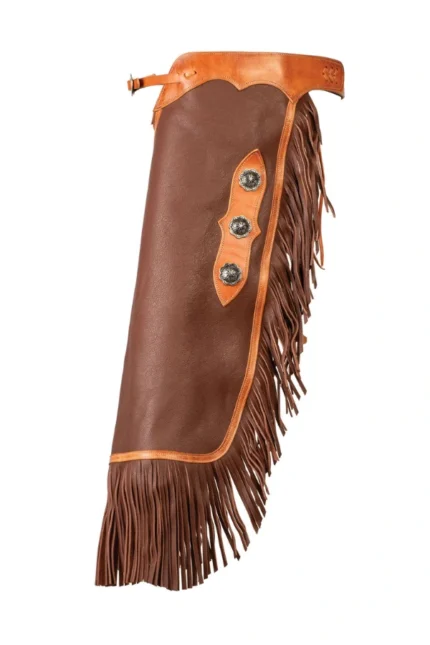 Copper Ridge Leather Chink Chaps with Floral Conchos and Fringe