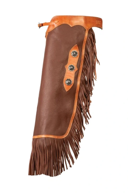 Copper Ridge Leather Chink Chaps with Floral Conchos and Fringe