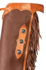 Copper Ridge Leather Chink Chaps with Floral Conchos and Fringe Details View