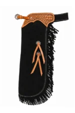 Coppercrest Black Youth Western Chaps with Honey-Brown Leather Yoke