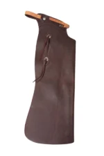 Dark Brown Leather Batwing Chaps with Tan Adjustable Waist Strap Side View