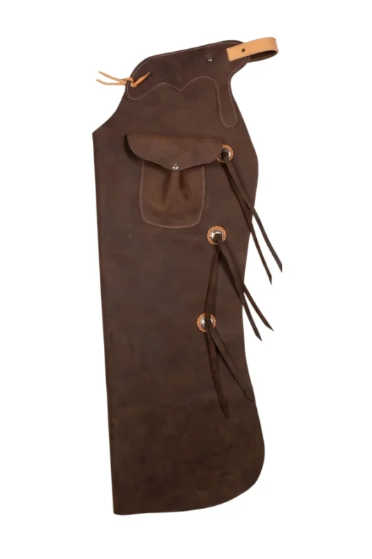 Dark Brown Suede Batwing Chaps with Western Pocket and Concho Ties