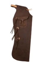 Dark Brown Suede Batwing Chaps with Western Pocket and Concho Ties Side View