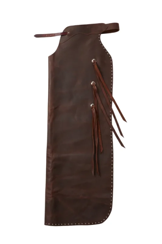 Dark Chocolate Brown Leather Batwing Chaps with Studded Trim