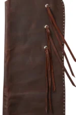 Dark Chocolate Brown Leather Batwing Chaps with Studded Trim Details View
