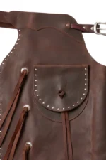 Dark Chocolate Brown Leather Batwing Chaps with Studded Trim Pocket View