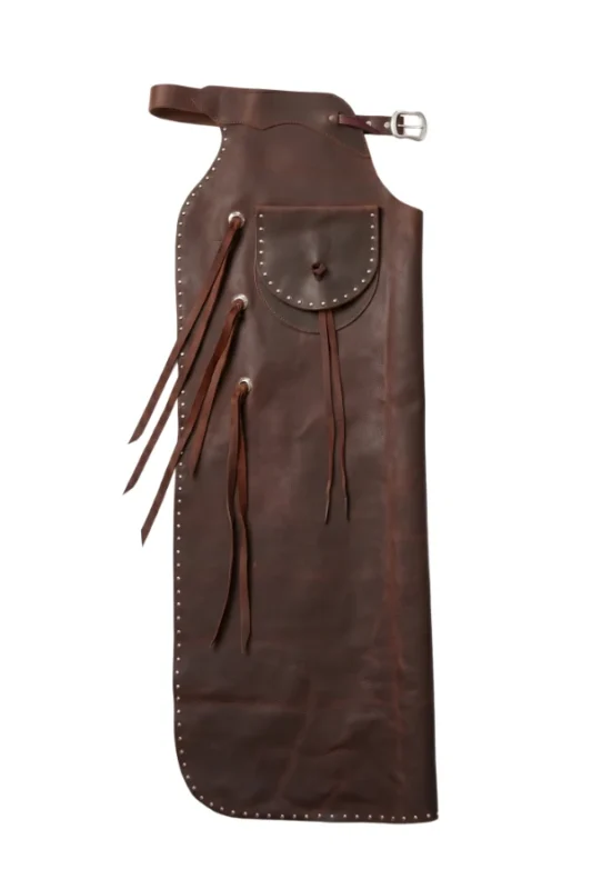 Dark Chocolate Brown Leather Batwing Chaps with Studded Trim Side View
