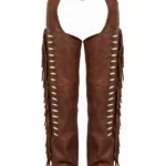 Desert Beaded Fringe Women's Brown Leather Motorcycle Chaps