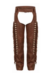 Desert Beaded Fringe Women's Brown Leather Motorcycle Chaps
