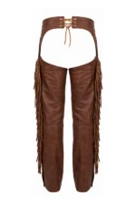 Desert Beaded Fringe Women's Brown Leather Motorcycle Chaps Back View