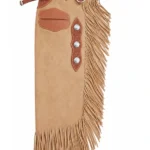 Desert Rose Suede Chink Chaps with Basketweave Yoke and Long Fringe