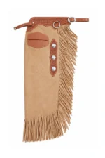 Desert Rose Suede Chink Chaps with Basketweave Yoke and Long Fringe