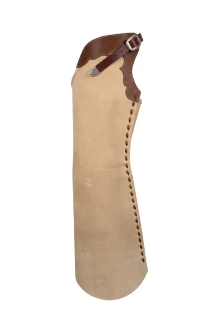 Desert Sand Western Batwing Chaps with Tooled Leather Yoke