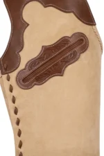 Desert Sand Western Batwing Chaps with Tooled Leather Yoke Pocket View