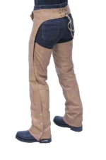 Desert Trail Distressed Brown Leather Motorcycle Chaps Detail View