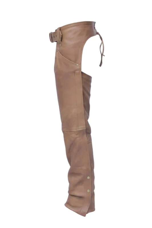 Desert Trail Distressed Brown Leather Motorcycle Chaps Side View