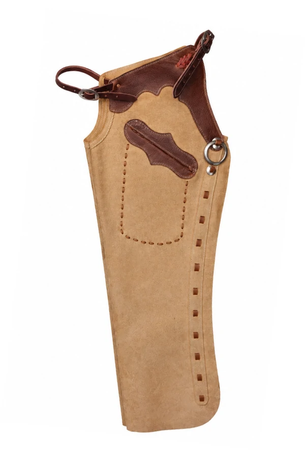 desert-trail-two-tone-shotgun-chaps- Desert Trail Two-Tone Shotgun Chaps with Brown Leather Accents View