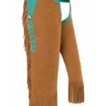Desert Turquoise Suede Chink Chaps with Western Leather Accents