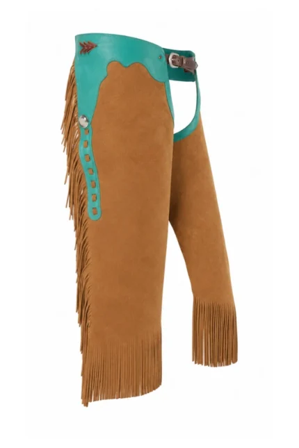 Desert Turquoise Suede Chink Chaps with Western Leather Accents