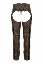 distressed brown winter leather motorcycle chaps back