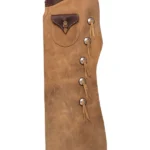Distressed Tan Leather Batwing Chaps with Western Concho Details