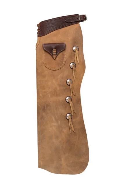 Distressed Tan Leather Batwing Chaps with Western Concho Details