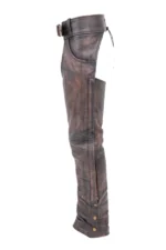 Dust Road Brown Leather Motorcycle Chaps Side View