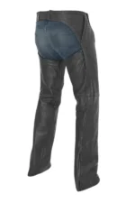 Flex Ride Black Leather Motorcycle Chaps Details View