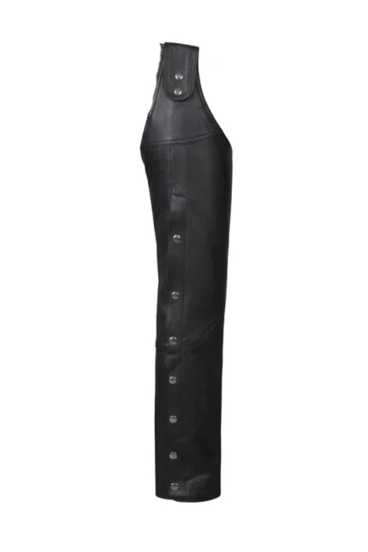 Free Ride Beltless Black Leather Motorcycle Chaps Side View