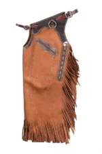 Frontier Crest Leather Chink Chaps with Contrast Yoke and Fringe