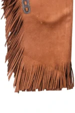 Frontier Crest Leather Chink Chaps with Contrast Yoke and Fringe View