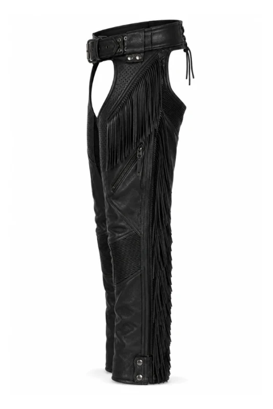 Frontier Fringe AirFlow Unisex Leather Motorcycle Chaps Side View