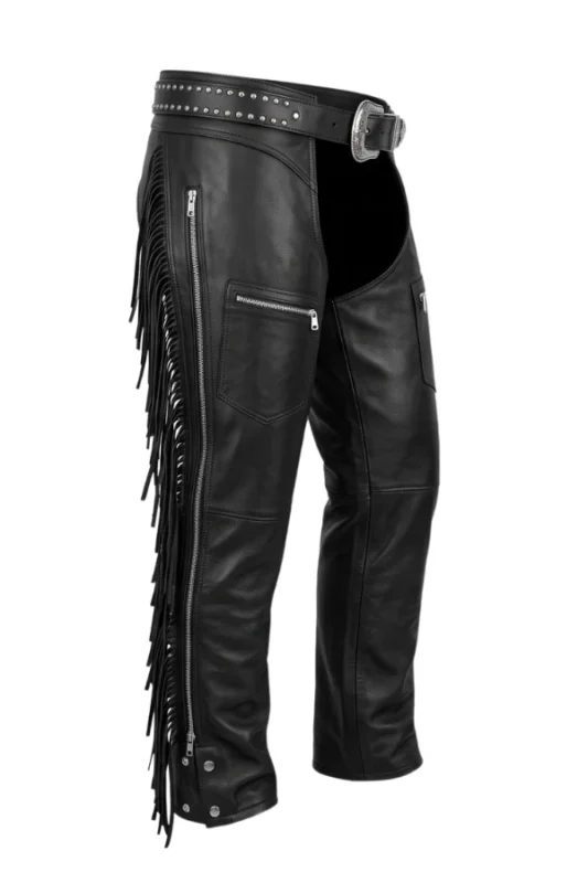 Frontier Legacy Big & Tall Fringe Leather Motorcycle Chaps Fringe Detail