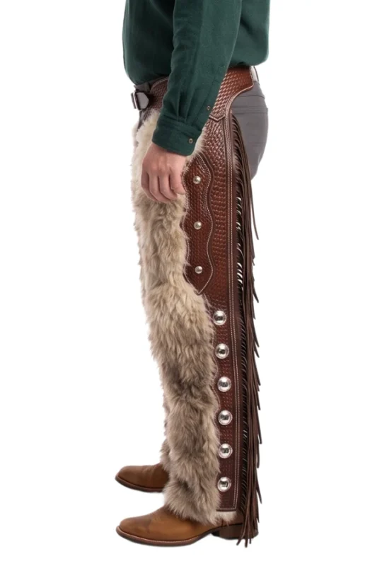 Frontier Ridge Woolies Chaps with Textured Leather and Conchos Side View