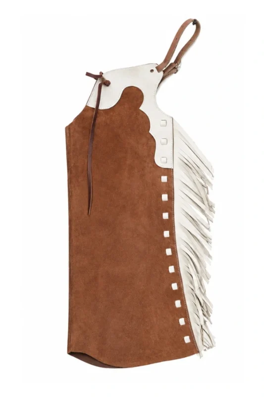 Frontier Tan Youth Western Chaps with White Leather Fringe