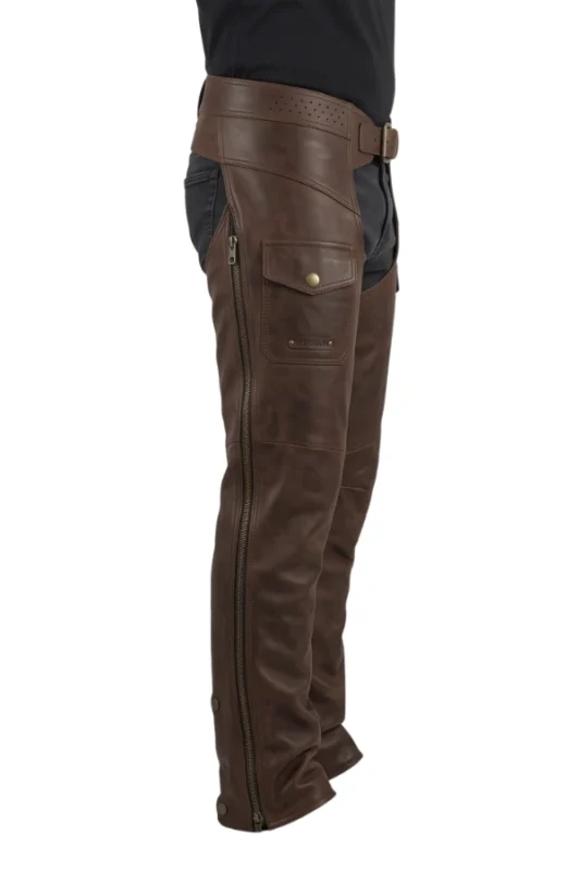 FrontierForge Heritage Big & Tall Leather Motorcycle Chaps Side View