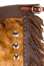 Golden Hide Youth Western Chaps with Brown Fringe Conchos View