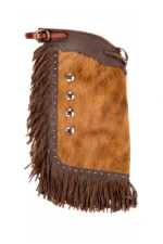 Golden Hide Youth Western Chaps with Brown Fringe Side View