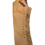 Golden Prairie Fringe Shotgun Chaps with Brown Leather Yoke