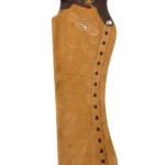 Golden Trail Shotgun Chaps with Dark Brown Leather Yoke