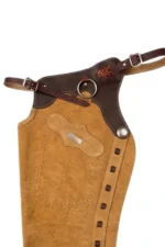 Golden Trail Shotgun Chaps with Dark Brown Leather Yoke Pocket View