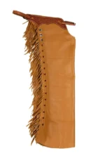 Golden Trail Tooled Leather Fringe Shotgun Chaps Side View