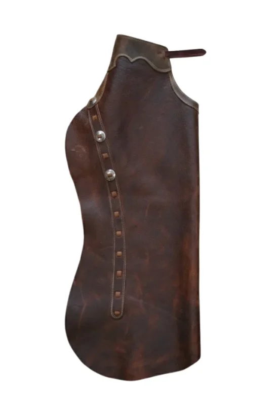 Heritage Dark Brown Leather Batwing Chaps with Decorative Pocket Side View