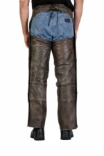 heritage distressed brown winter leather chaps back