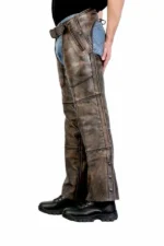 heritage distressed brown winter leather chaps side